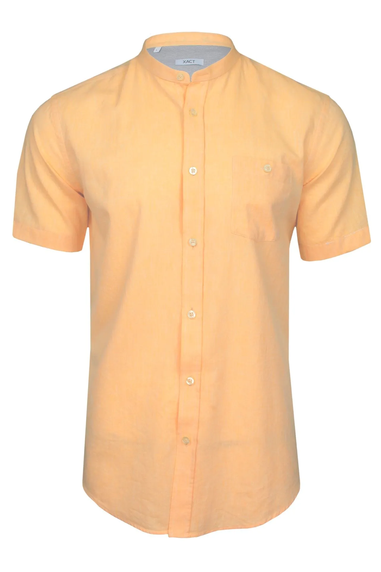 Xact Mens Short Sleeved Linen Mix Grandad Nehru Shirt